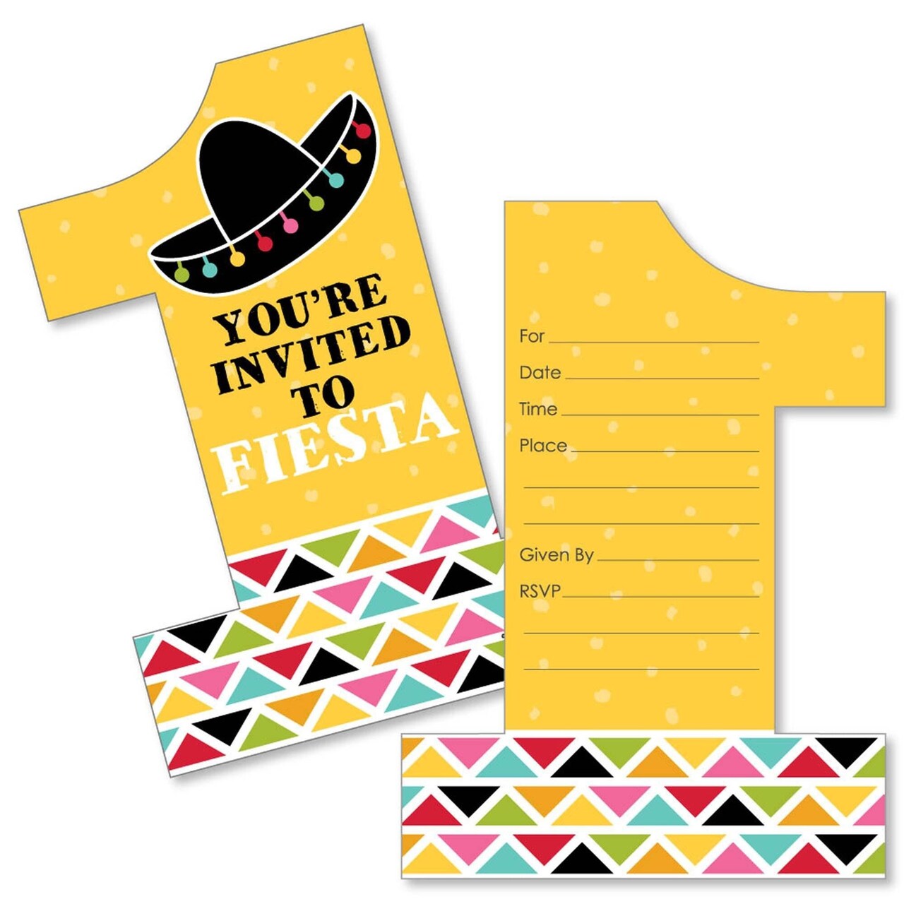 Big Dot of Happiness 1st Birthday Let's Fiesta - Shaped Fill-in Invitations - Fiesta First Birthday Party Invitation Cards with Envelopes - Set of 12